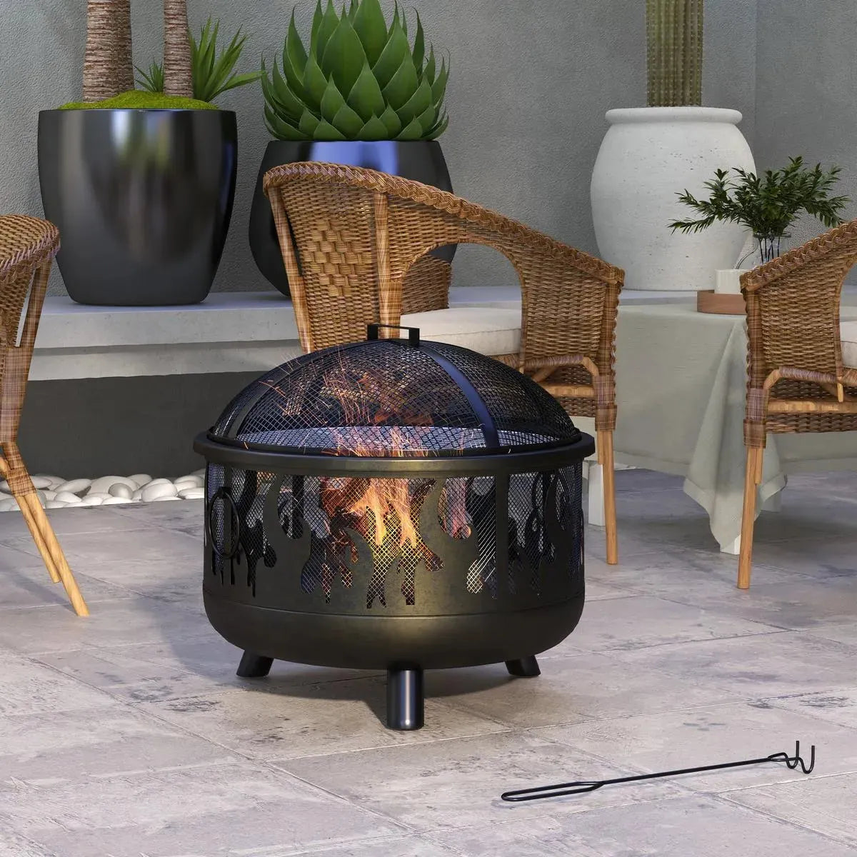 Fire Pit Steel BBQ with Poker, Black