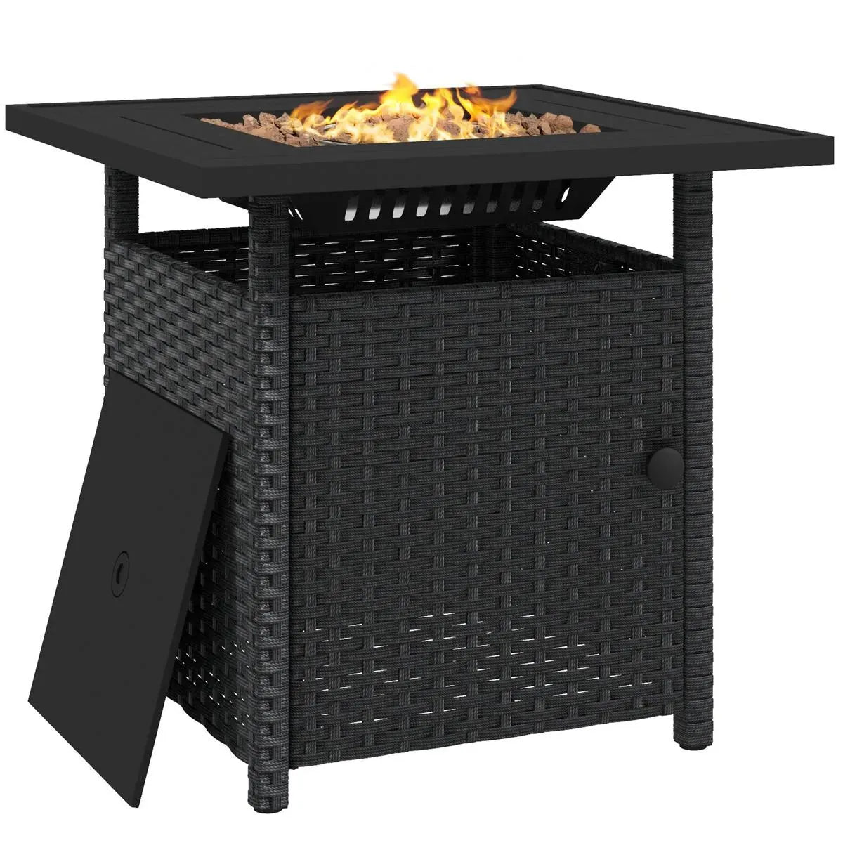 Fire Pit Table, 50,000 BTU, 72.5×72.5cm, Black with Cover