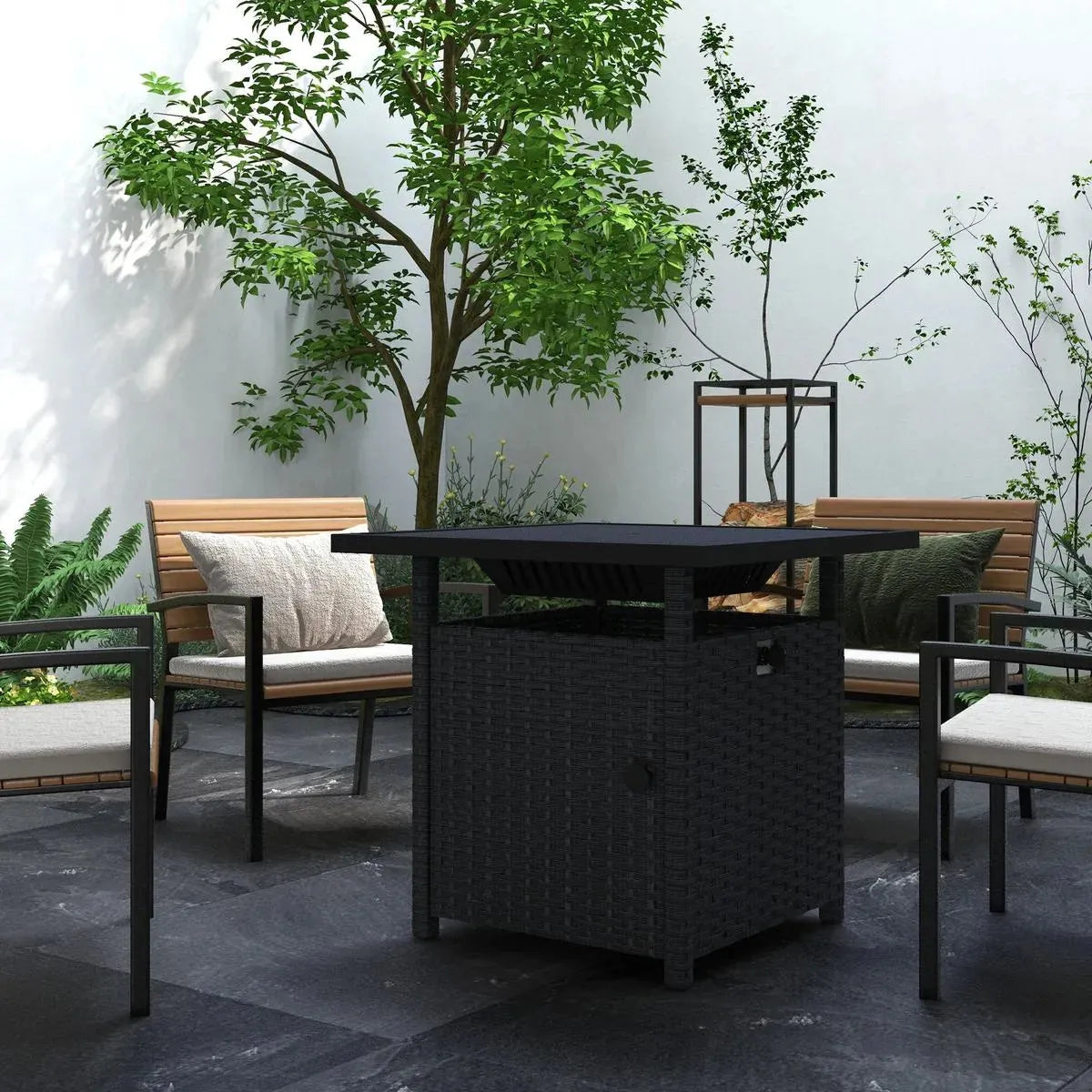 Fire Pit Table, 50,000 BTU, 72.5×72.5cm, Black with Cover