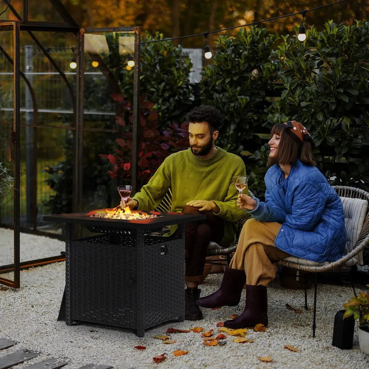 Fire Pit Table, 50,000 BTU, 72.5×72.5cm, Black with Cover