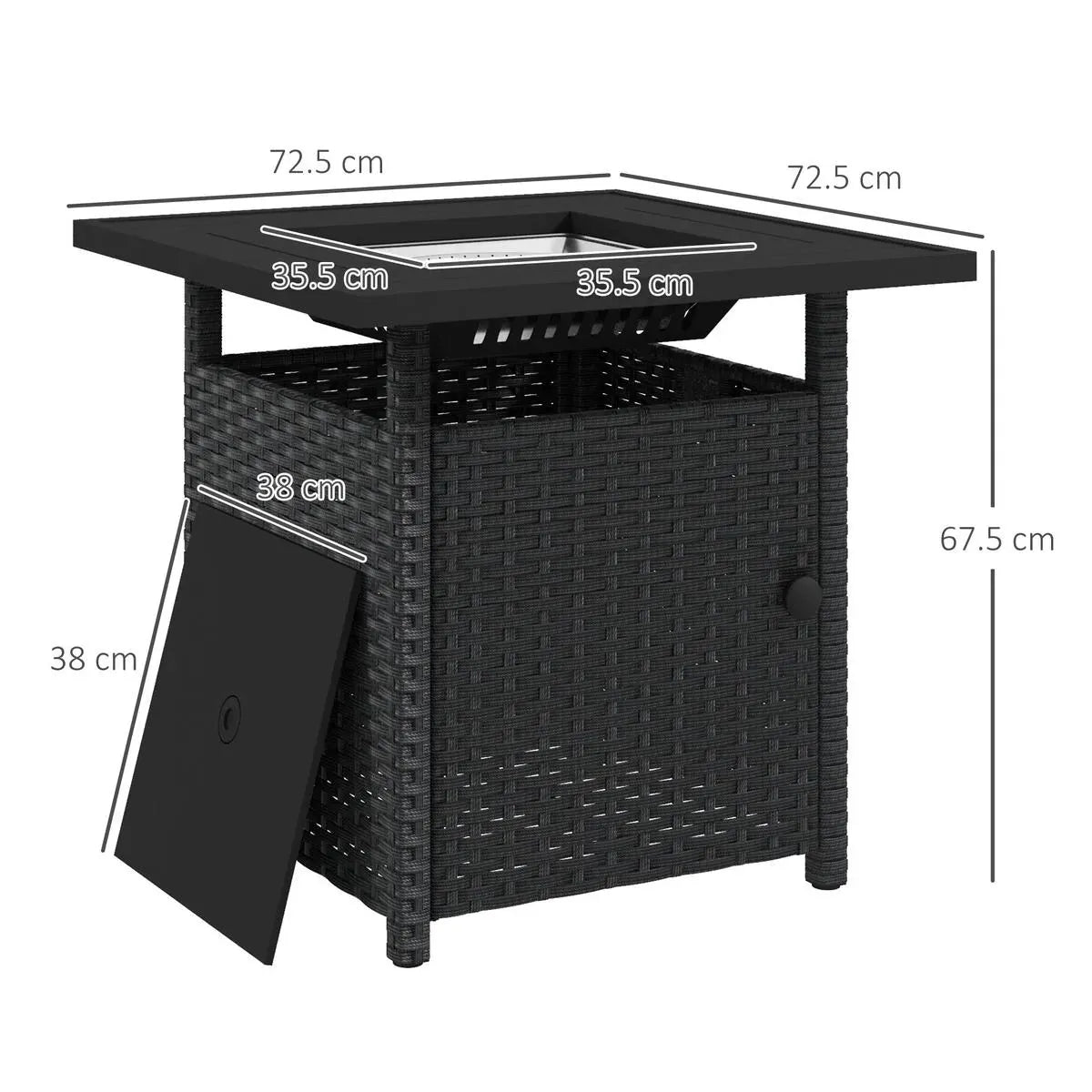 Fire Pit Table, 50,000 BTU, 72.5×72.5cm, Black with Cover
