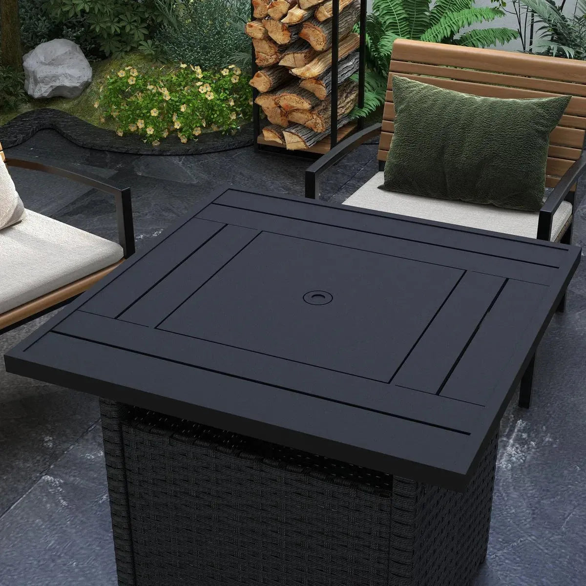 Fire Pit Table, 50,000 BTU, 72.5×72.5cm, Black with Cover