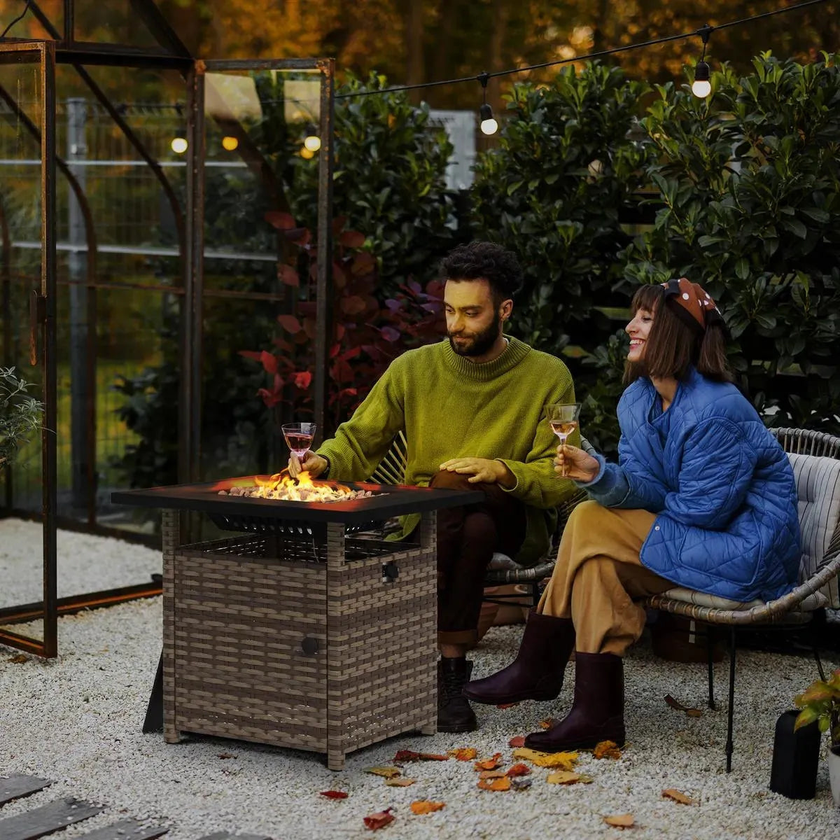 Fire Pit Table, 50,000 BTU, 72.5×72.5cm, Brown with Cover