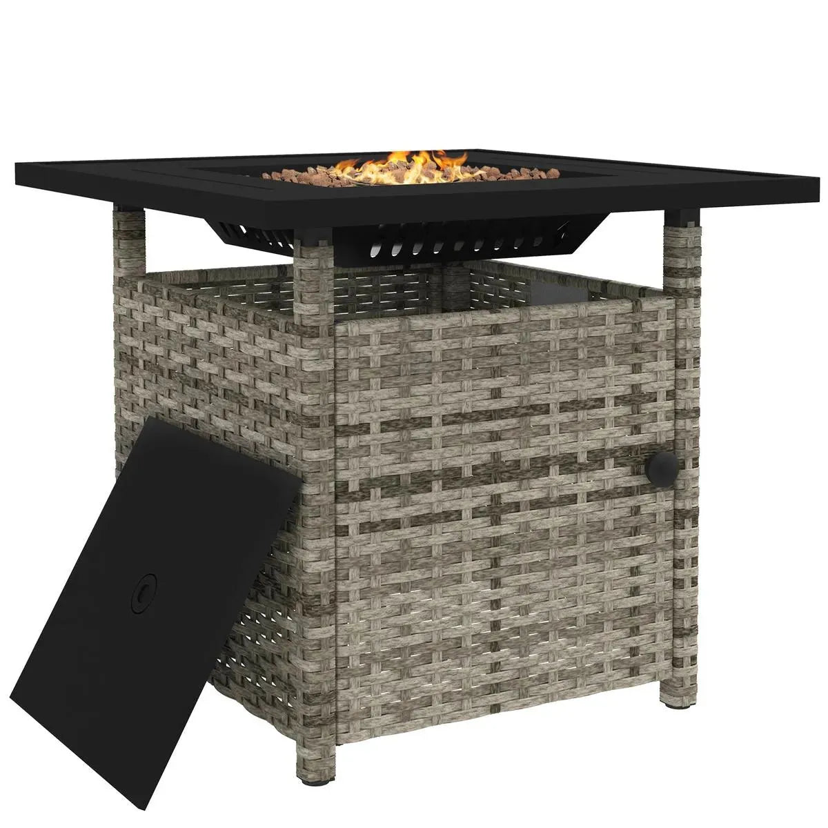 Fire Pit Table, 50,000 BTU, 72.5×72.5cm, Grey with Cover