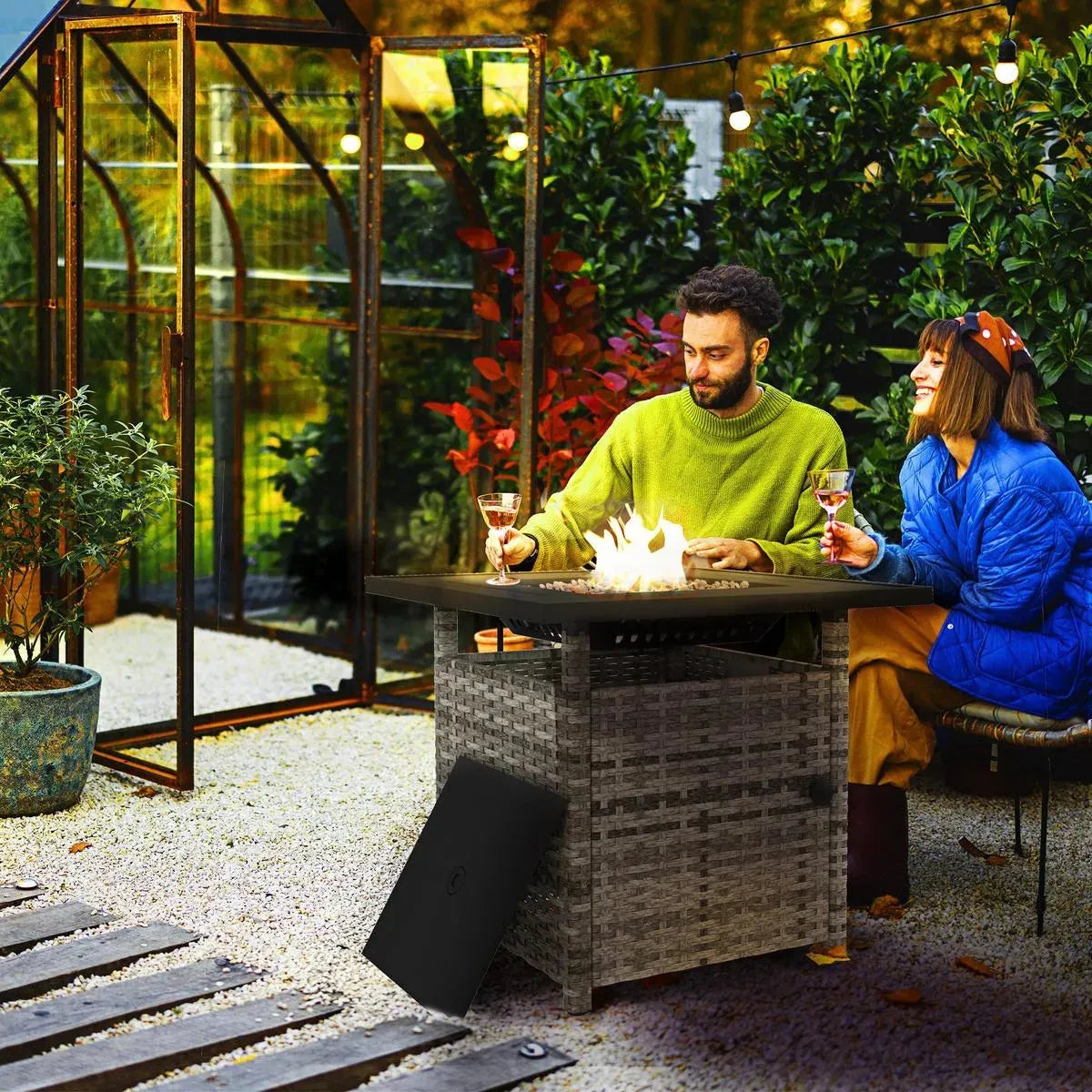 Fire Pit Table, 50,000 BTU, 72.5×72.5cm, Grey with Cover