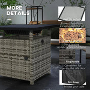 Fire Pit Table, 50,000 BTU, 72.5×72.5cm, Grey with Cover