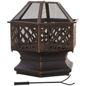 Fire Pit Wood Burning Firebowl, Portable, Bronze with Screen Cover and Poker for Patio Backyard