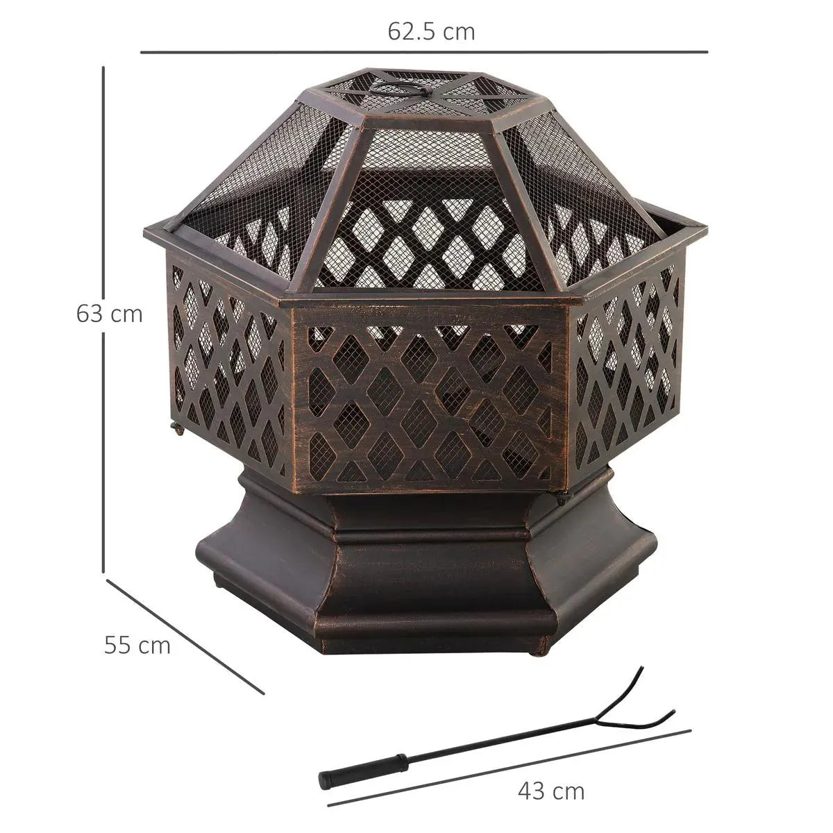 Fire Pit Wood Burning Firebowl, Portable, Bronze with Screen Cover and Poker for Patio Backyard