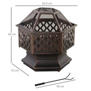Fire Pit Wood Burning Firebowl, Portable, Bronze with Screen Cover and Poker for Patio Backyard