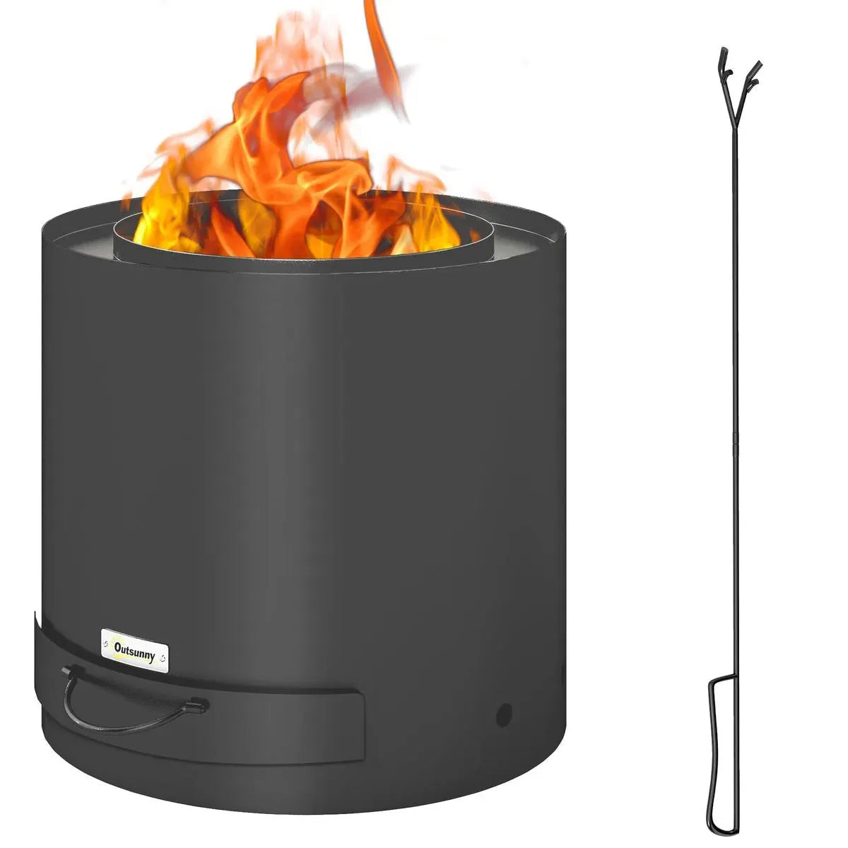 Fire Pit Wood-burning Metal with Fire Poker, Black