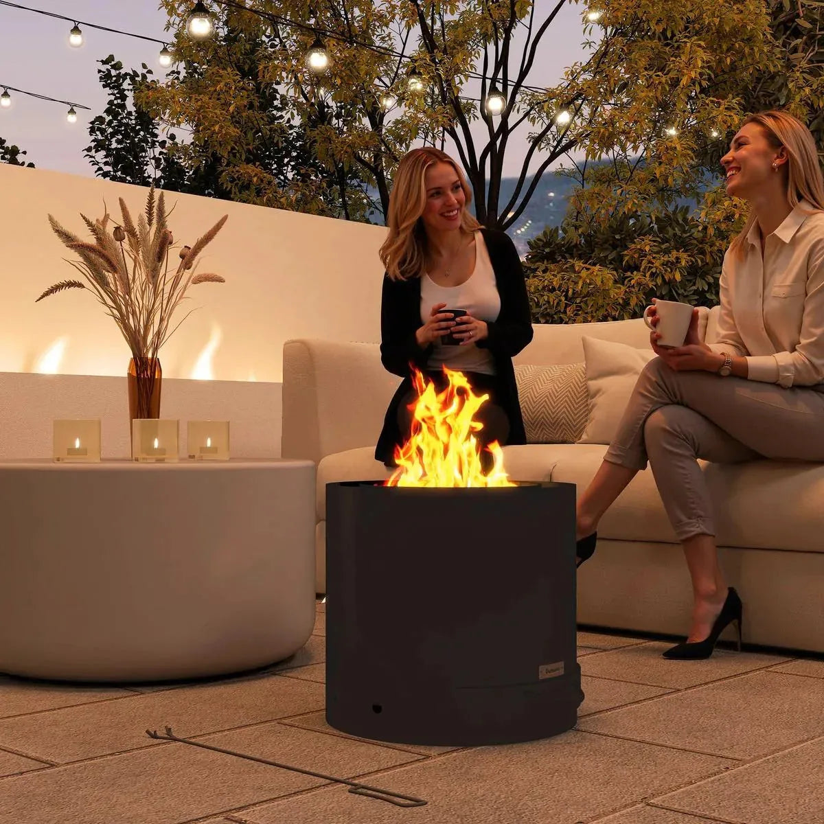 Fire Pit Wood-burning Metal with Fire Poker, Black
