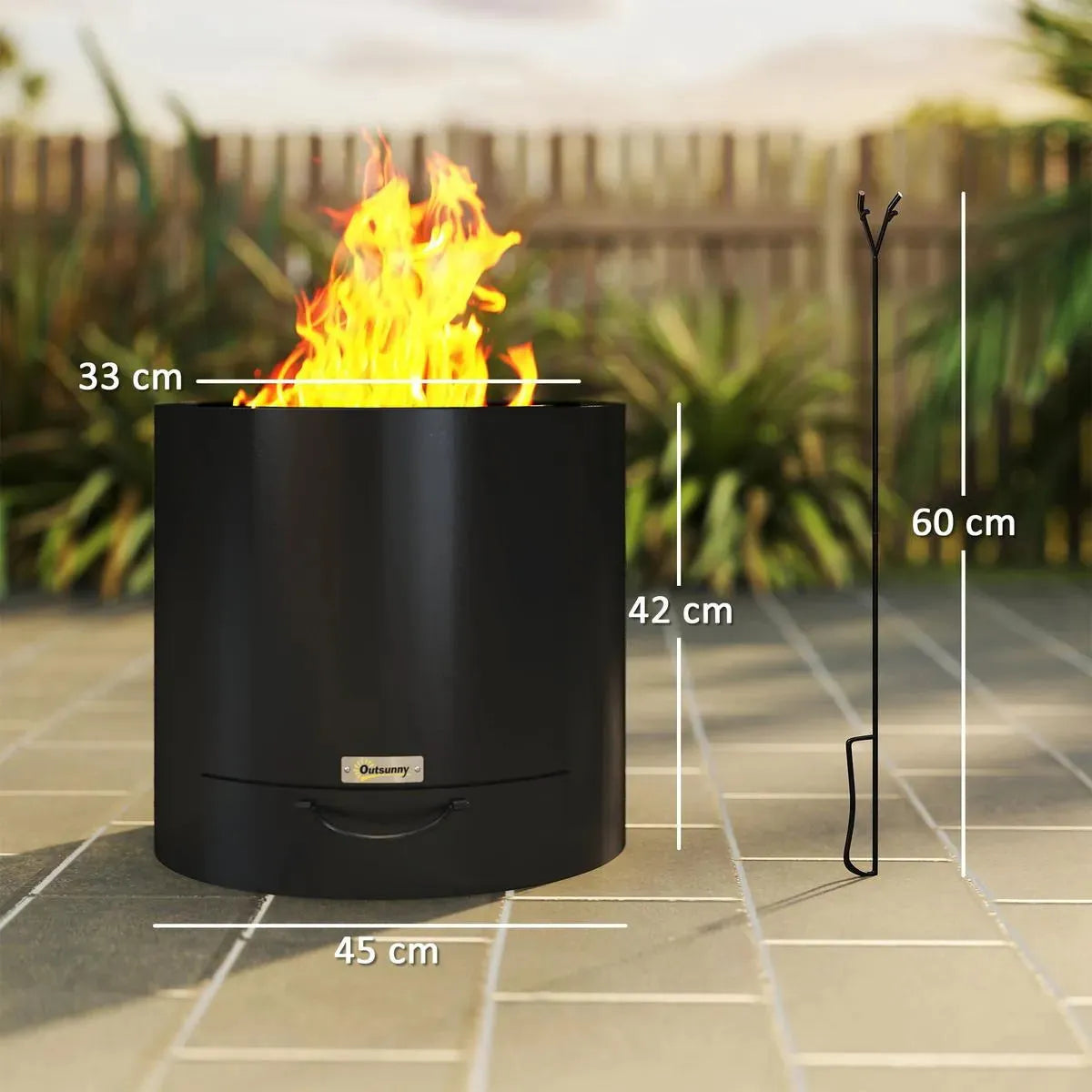 Fire Pit Wood-burning Metal with Fire Poker, Black