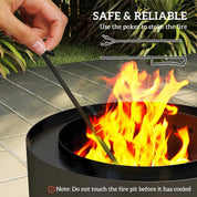 Fire Pit Wood-burning Metal with Fire Poker, Black