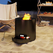 Fire Pit Wood-burning Metal with Fire Poker, Black