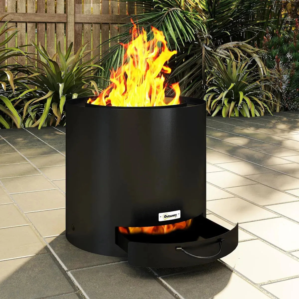Fire Pit Wood-burning Metal with Fire Poker, Black