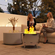 Fire Pit Wood-burning Stainless Steel with Fire Poker, Silver