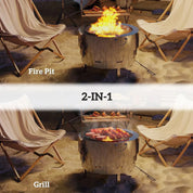 Fire Pit Wood-burning Stainless Steel with Fire Poker, Silver