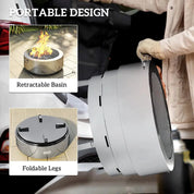Fire Pit Wood-burning Stainless Steel with Fire Poker, Silver