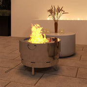 Fire Pit Wood-burning Stainless Steel with Fire Poker, Silver