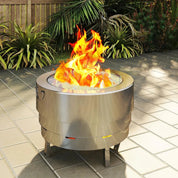 Fire Pit Wood-burning Stainless Steel with Fire Poker, Silver