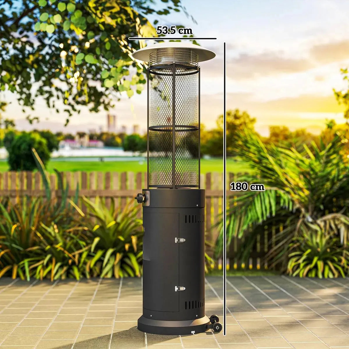 Freestanding Gas Patio Heater 11kW Adjustable Outdoor Garden Propane Heater Tip-Over Switch Wheels Pulse Ignition Black