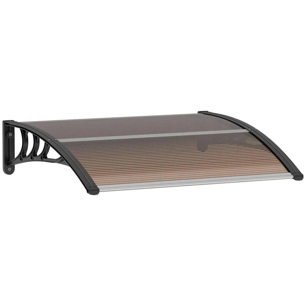 Front Door Canopy Outdoor Awning 100x75cm Brown Aluminium Rigid Plastic Polycarbonate Rain Shelter UV Water Rain Resistant