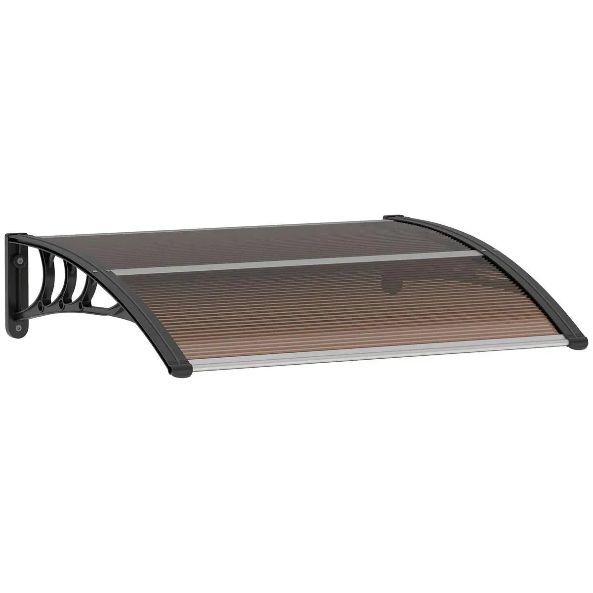 Front Door Canopy Outdoor Awning 120x75cm Brown Aluminium Rigid Plastic Polycarbonate Rain Shelter UV Water Rain Resistant