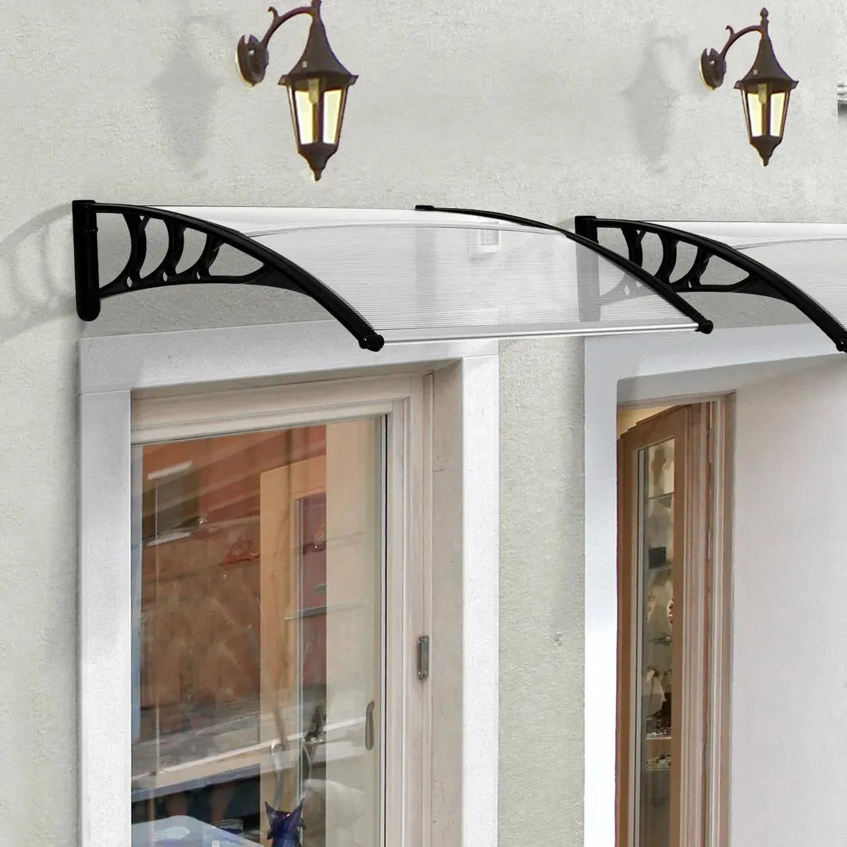 Front Door Canopy Outdoor Awning 120x75cm White Aluminium Rigid Plastic Polycarbonate Rain Shelter UV Water Rain Resistant