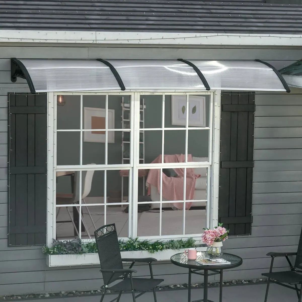Front Door Canopy Outdoor Awning 303x96cm Clear Rain Shelter for Window Porch and Front Back Door