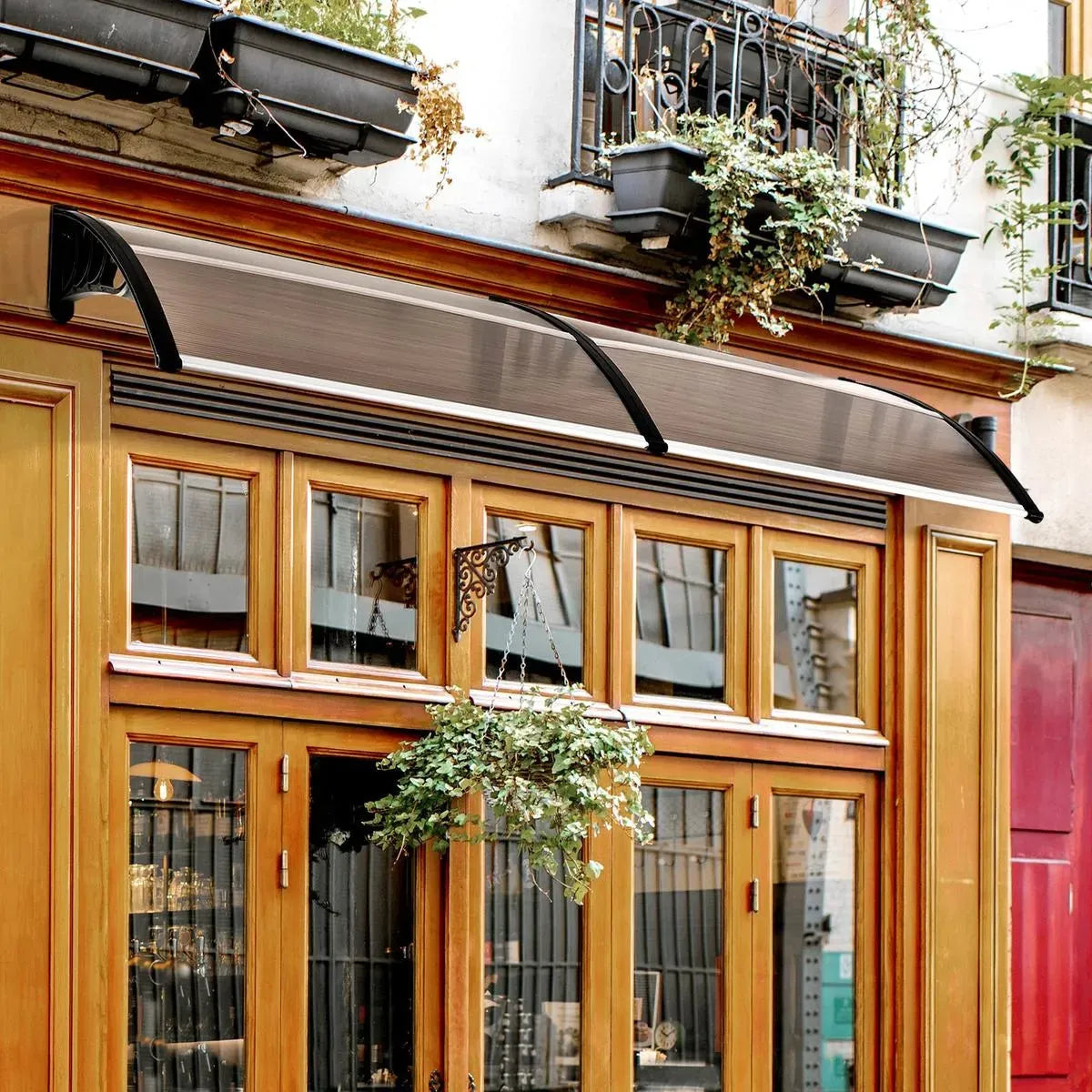 Front Door Canopy Outdoor Awning 75x195cm Brown Waterproof Rain Shelter for Window Porch and Front Back Door