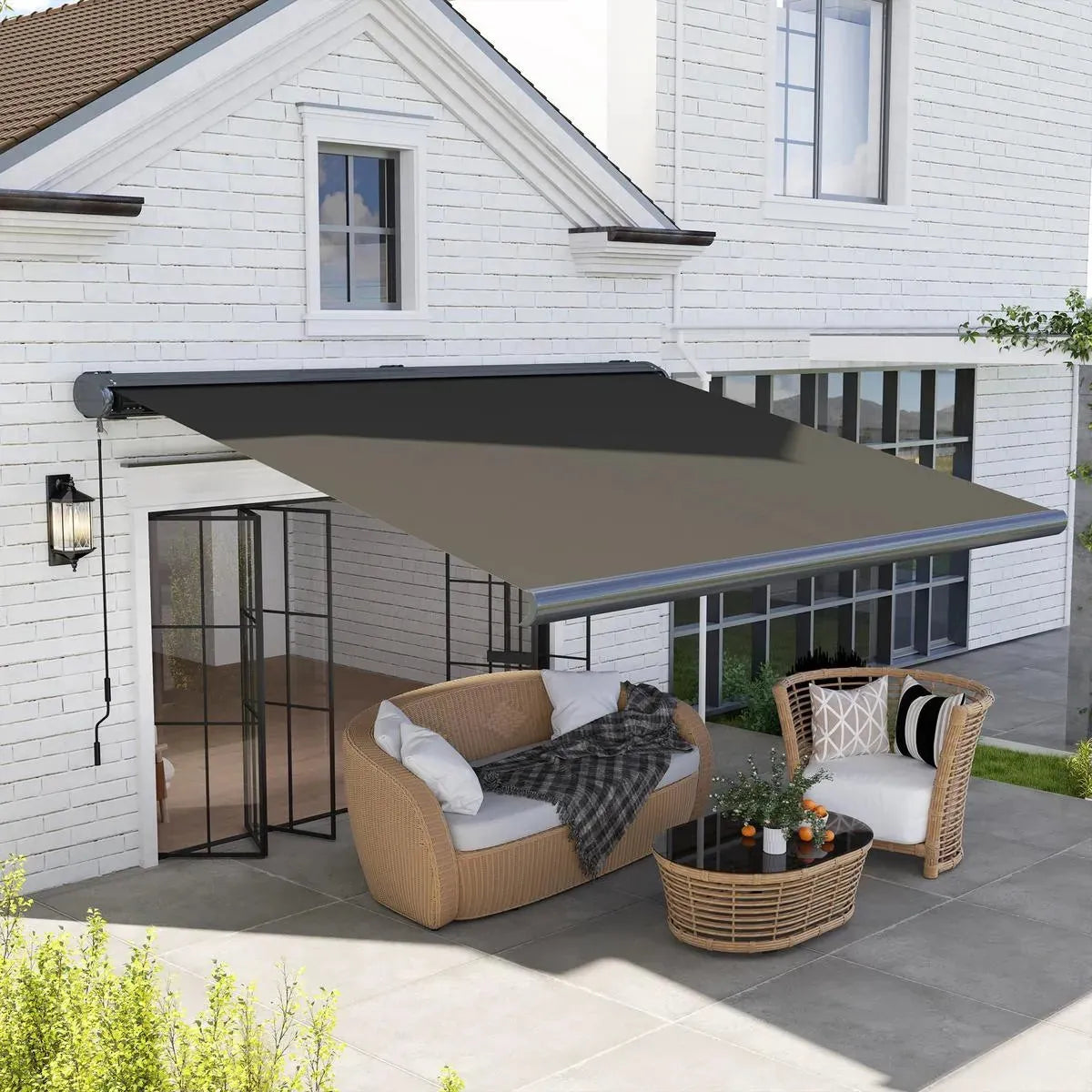 Full Cassette Electric Awning 4x3m Dark Grey with Remote Controller Aluminium Frame DIY Retractable Garden Awning UPF50+ Sun Shade Canopy Deck Door Window