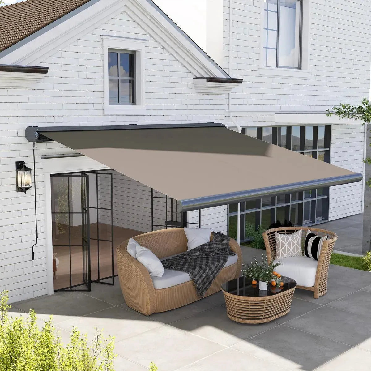 Full Cassette Electric Awning 4x3m Light Grey with Remote Controller Aluminium Frame DIY Retractable Garden Awning UPF50+ Sun Shade Canopy Deck Door Window