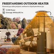 Freestanding Gas Patio Heater 11kW Adjustable Outdoor Garden Propane Heater Tip-Over Switch Wheels Pulse Ignition Black