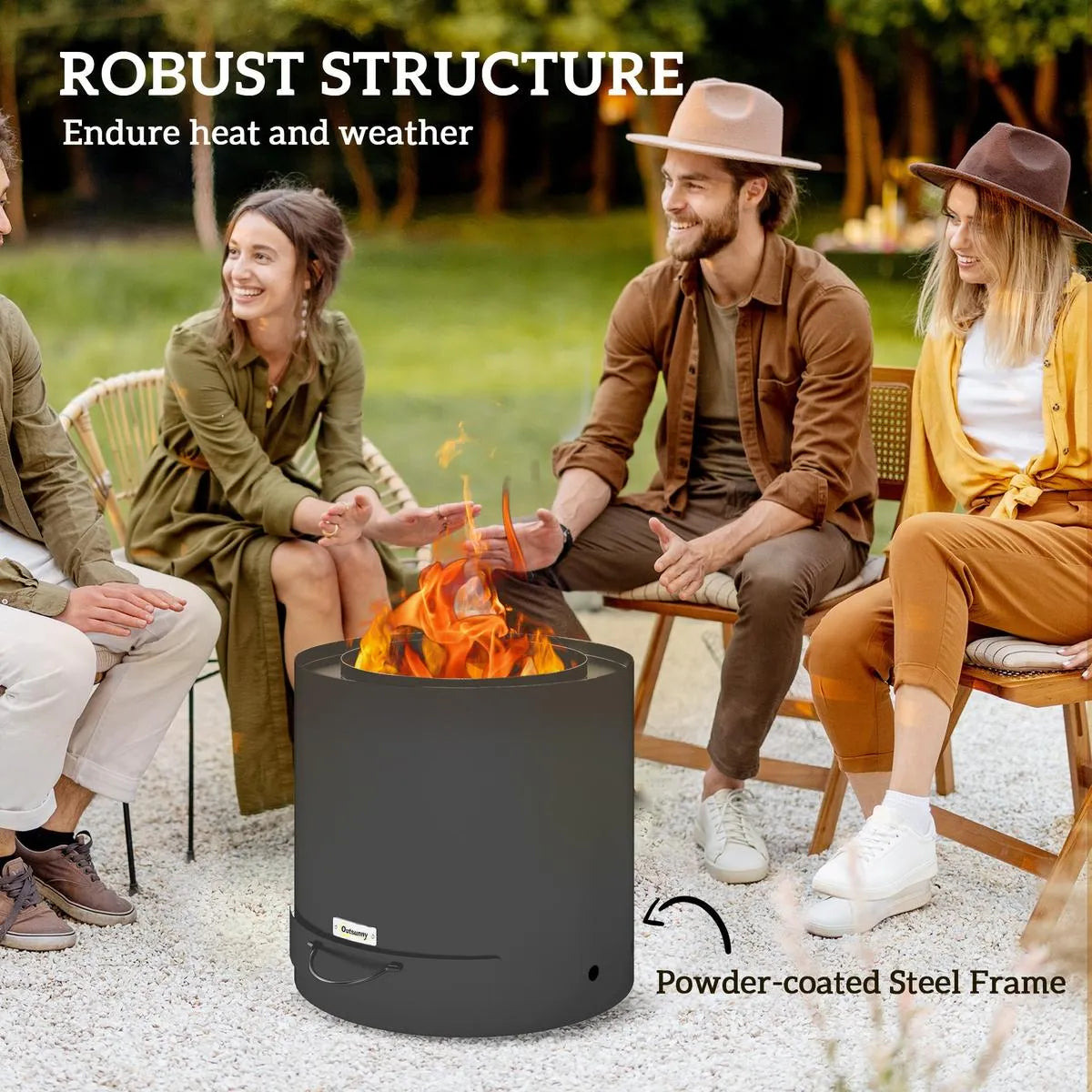 Fire Pit Wood-burning Metal with Fire Poker, Black