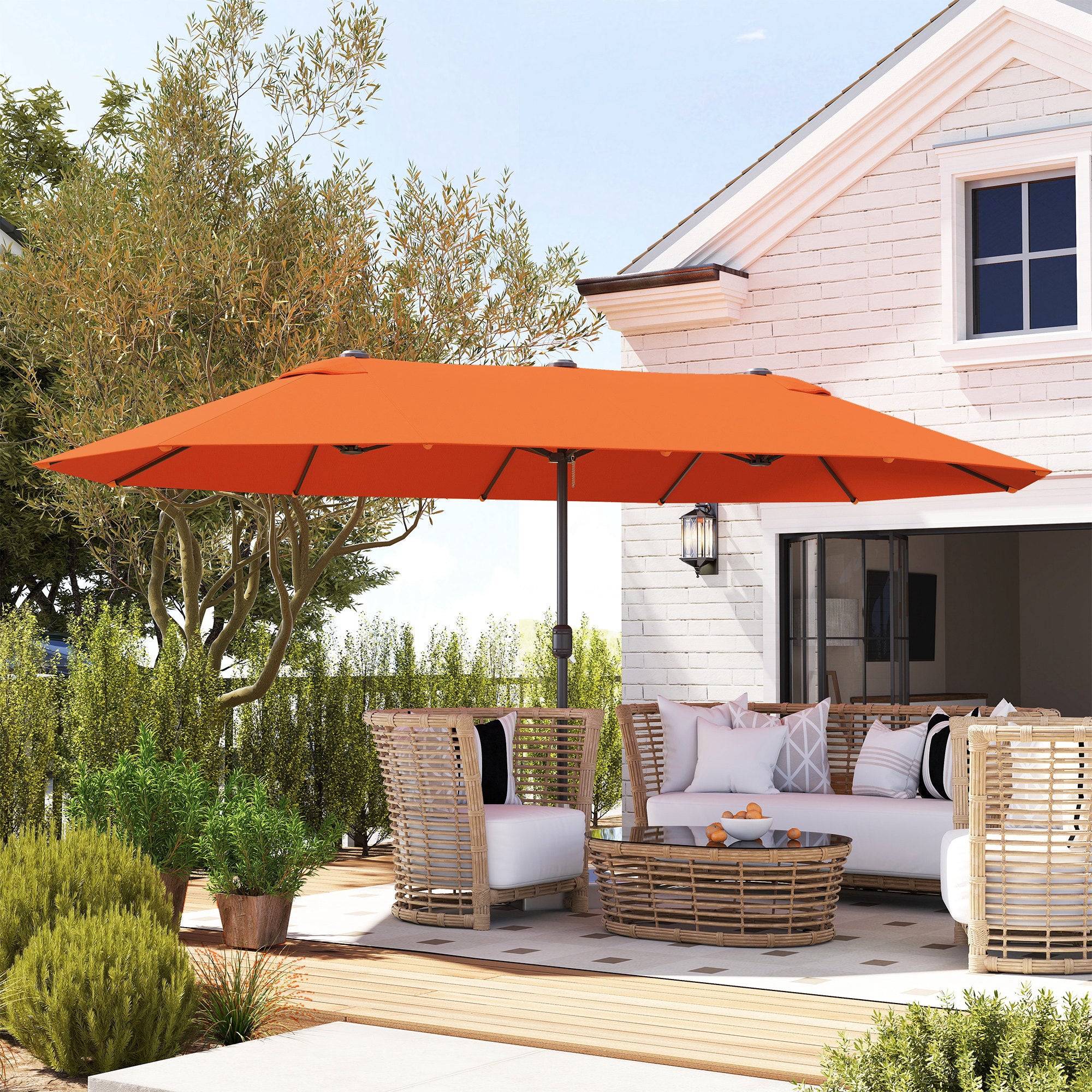 Double Garden Parasol 4.6m Outdoor Patio Sun Umbrella, Orange