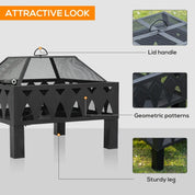 Fire Pit Outdoor, 66cm, Black, with Screen Cover and Poker for Patio Backyard Wood Burner Firepit Bowl