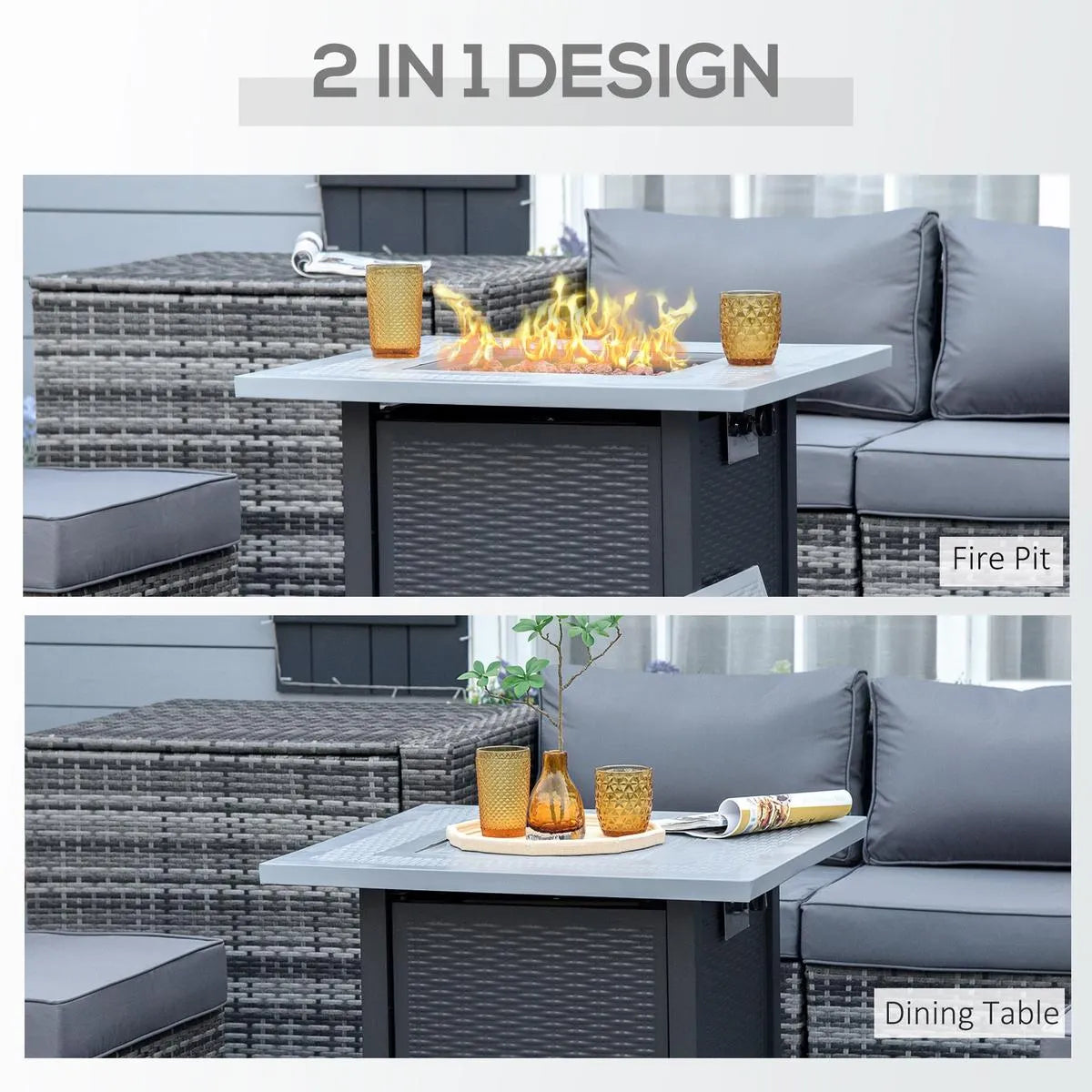 Gas Fire Pit Table, 40,000 BTU, 71×71cm, Black / Grey