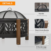 Round Fire Pit Metal Bowl 2-in-1 Brazier, 78×78×60cm, Black, Outdoor with Lid, BBQ Grill, Poker for Backyard Camping Bonfire Wood Burning Stove