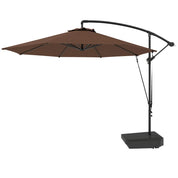 Garden Cantilever Parasol 3m with Fillable Base up to 90kg Wind Strap Cover Round Banana Hanging Umbrella Crank Tilt UPF50+, Brown