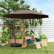 Garden Cantilever Parasol 3m with Fillable Base up to 90kg Wind Strap Cover Round Banana Hanging Umbrella Crank Tilt UPF50+, Brown
