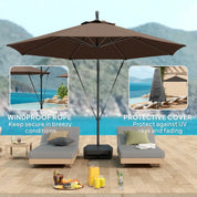 Garden Cantilever Parasol 3m with Fillable Base up to 90kg Wind Strap Cover Round Banana Hanging Umbrella Crank Tilt UPF50+, Brown