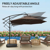 Garden Cantilever Parasol 3m with Fillable Base up to 90kg Wind Strap Cover Round Banana Hanging Umbrella Crank Tilt UPF50+, Brown