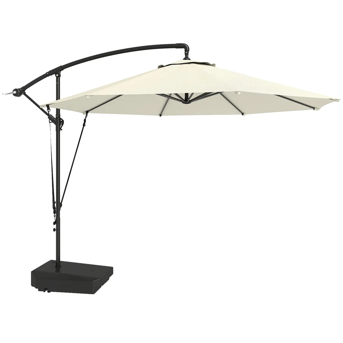 Garden Cantilever Parasol 3m with Fillable Base up to 90kg Wind Strap Cover Round Banana Hanging Umbrella Crank Tilt UPF50+, Cream