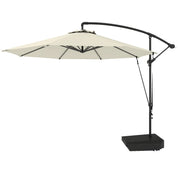 Garden Cantilever Parasol 3m with Fillable Base up to 90kg Wind Strap Cover Round Banana Hanging Umbrella Crank Tilt UPF50+, Cream