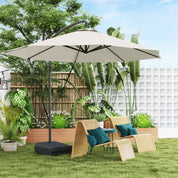 Garden Cantilever Parasol 3m with Fillable Base up to 90kg Wind Strap Cover Round Banana Hanging Umbrella Crank Tilt UPF50+, Cream