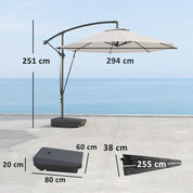 Garden Cantilever Parasol 3m with Fillable Base up to 90kg Wind Strap Cover Round Banana Hanging Umbrella Crank Tilt UPF50+, Cream