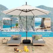 Garden Cantilever Parasol 3m with Fillable Base up to 90kg Wind Strap Cover Round Banana Hanging Umbrella Crank Tilt UPF50+, Cream