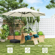 Garden Cantilever Parasol 3m with Fillable Base up to 90kg Wind Strap Cover Round Banana Hanging Umbrella Crank Tilt UPF50+, Cream