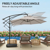 Garden Cantilever Parasol 3m with Fillable Base up to 90kg Wind Strap Cover Round Banana Hanging Umbrella Crank Tilt UPF50+, Cream