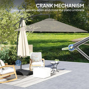 Garden Cantilever Parasol 3m with Fillable Base up to 90kg Wind Strap Cover Round Banana Hanging Umbrella Crank Tilt UPF50+, Cream